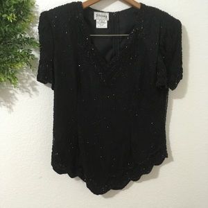 Stenay Vintage Black Silk Beaded Top